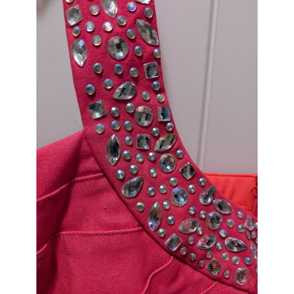 Pompous Girly Hot Pink Neon Mini Dress Rhinestones Prom Hoco Cocktail Size 11 - Picture 5 of 8